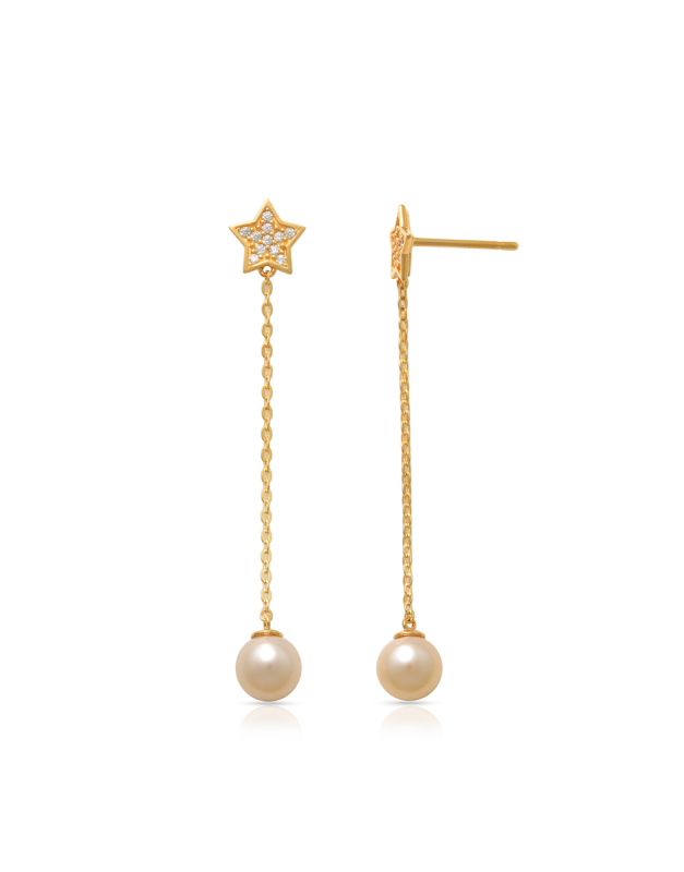 Miniature Split Contradiction Cercei aur 14 kt fir cu stea si perla de cultura JE11651Y-PW | Splend'or