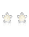 cercei argint 925 stud floare cu perla si cubic zirconia YE9229-EG-W