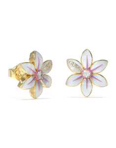 Guess White Lotus stud email cu floare si cristale 